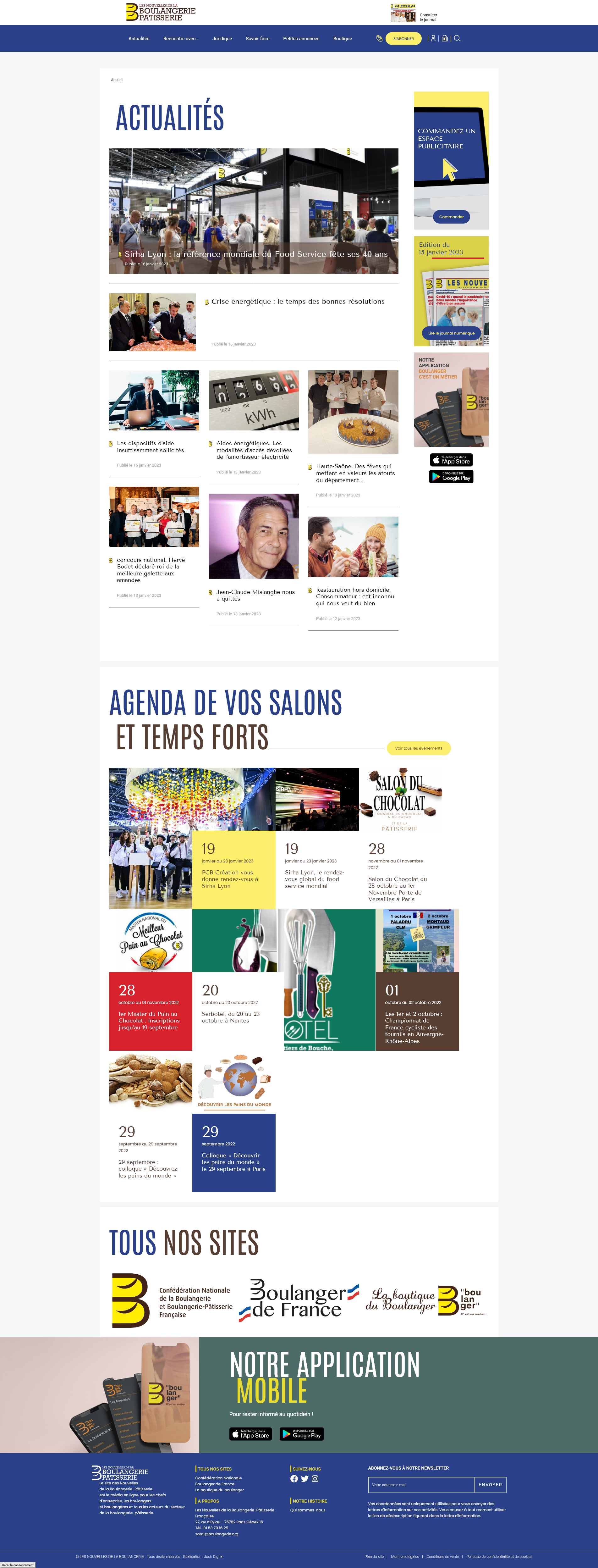 Page d'accueil site ecommerce wordpress Les Nouvelles de la Boulangerie Pâtisserie