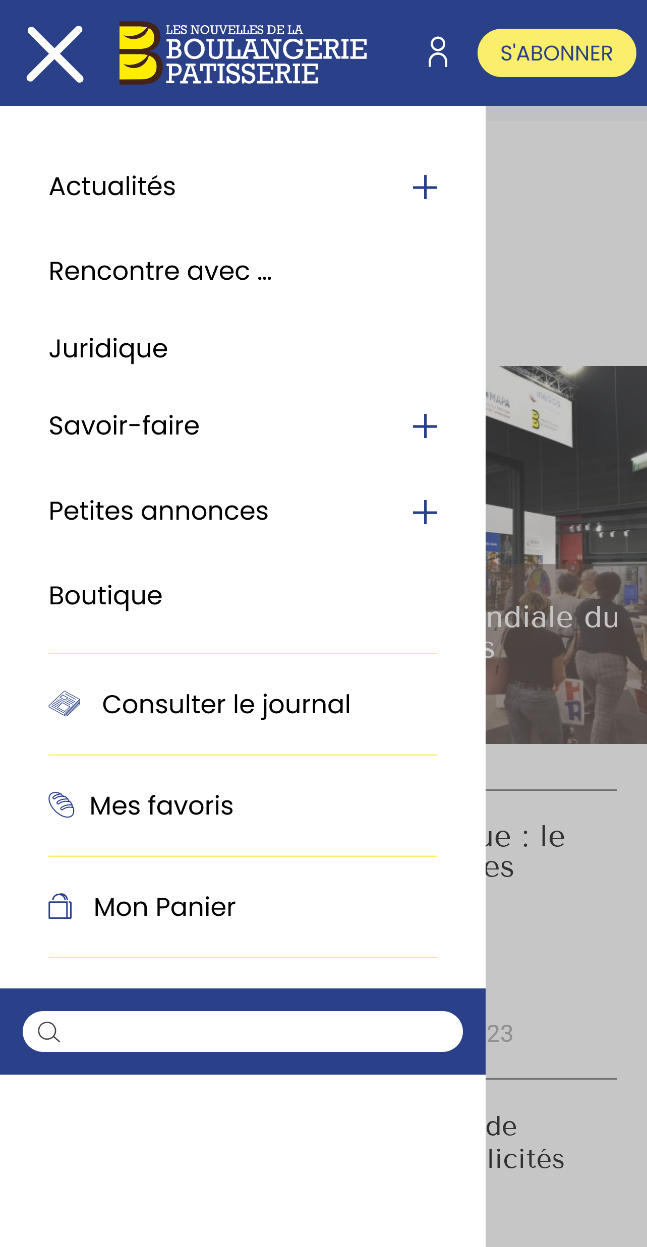 Menu mobile reponsive site ecommerce wordpress Les Nouvelles de la Boulangerie Pâtisserie