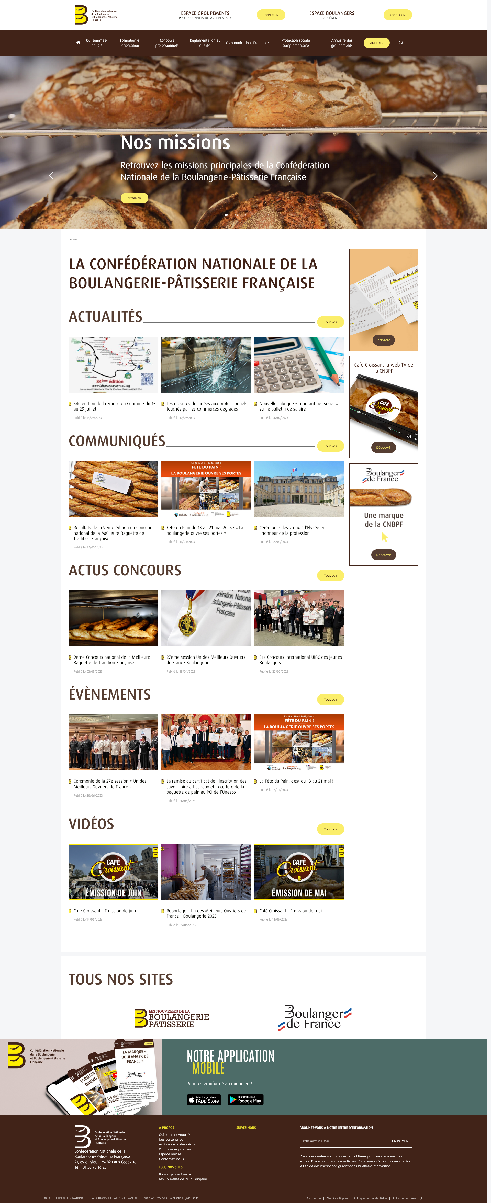 Page d'accueil de la Confédération Nationale de la Boulangerie-Pâtisserie Française